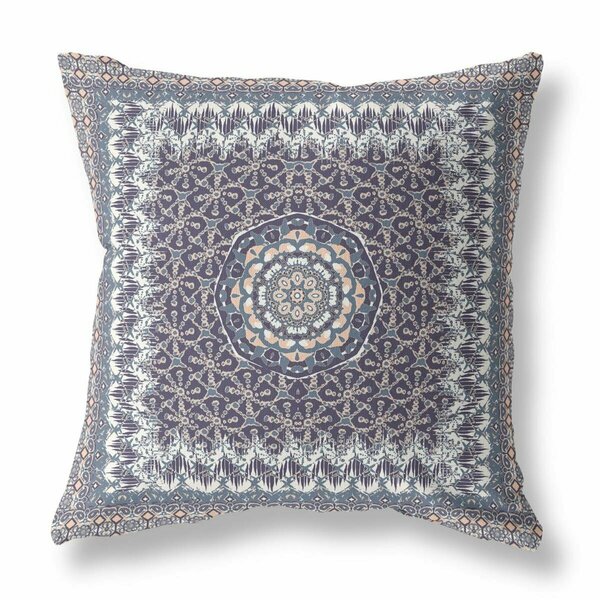 Palacedesigns 18 in. Holy Floral Indoor & Outdoor Throw Pillow Indigo & Peach PA3685296